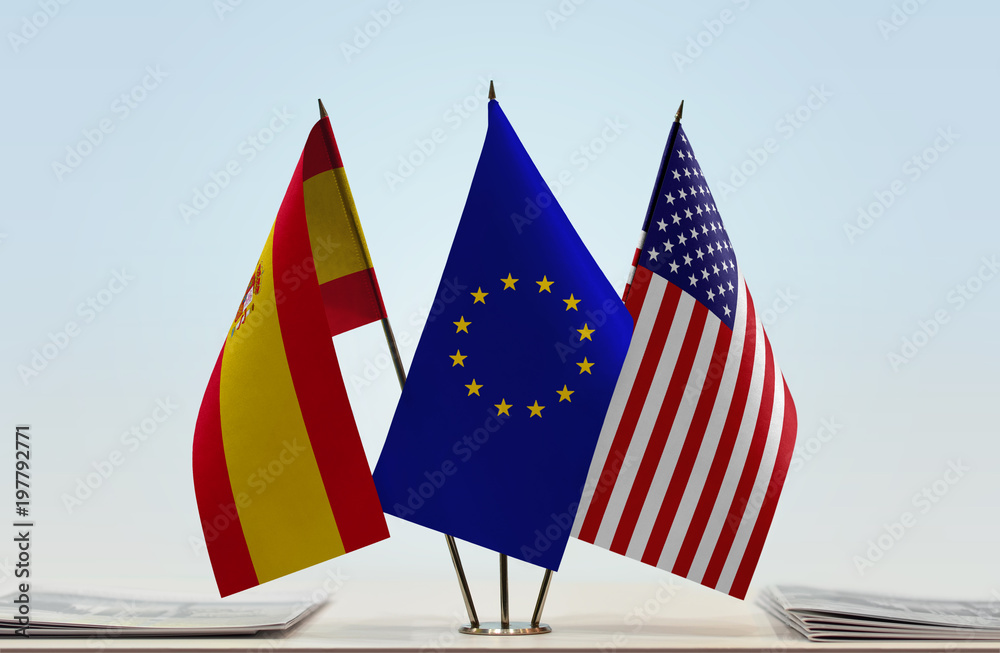  Flags of Spain European Union and USA