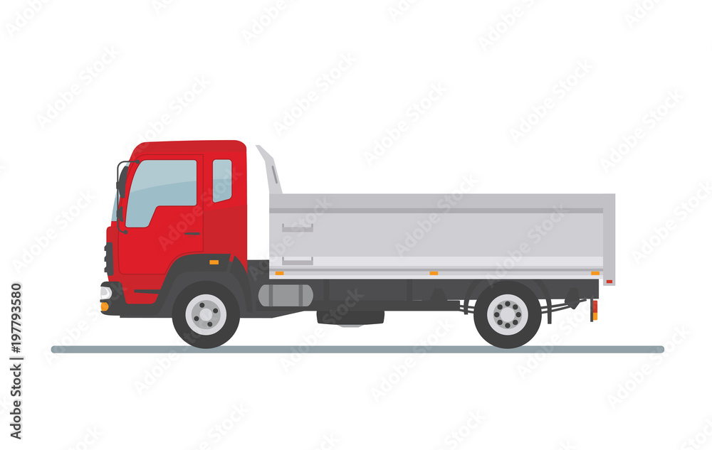 Tipper truck isolated on white background. Side view. Flat style, vector illustration. 
