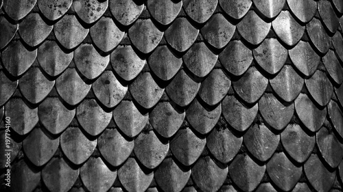 metal chainmail of a knight in black white color macro