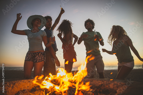 Canvas Print Friends partying on the beach