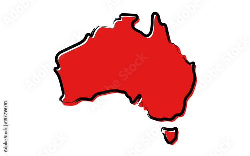 Stylized red sketch map of Australia