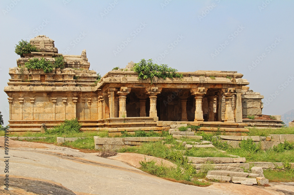 An ancient temple complex Hemakuta hill in Hampi, Karnataka, India.
