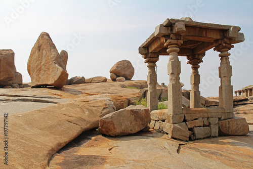 An ancient temple complex Hemakuta hill in Hampi, Karnataka, India.