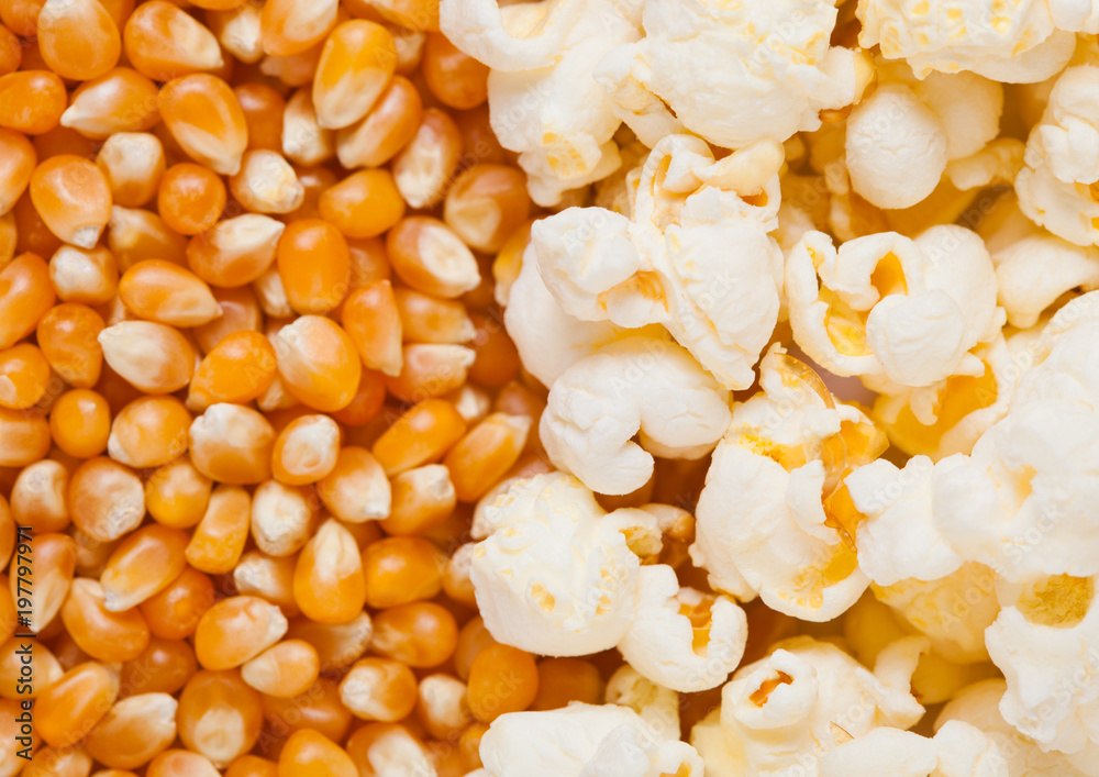 Raw golden sweet corn and popcorn seeds half plate Raw golden sweet corn and popcorn seeds half plate