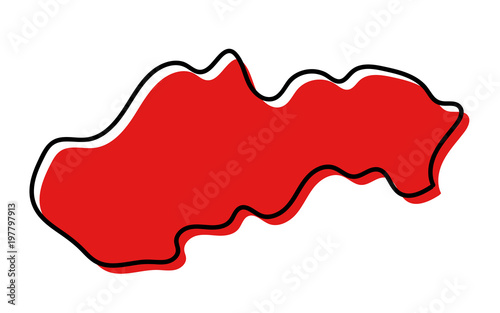 Obraz na plátně Stylized red sketch map of Slovakia
