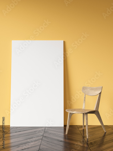 Fototapeta Naklejka Na Ścianę i Meble -  Yellow living room, chair and poster