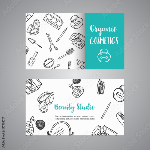 Makeup artist business card. Advert for shop, beauty salon. Vector illustration