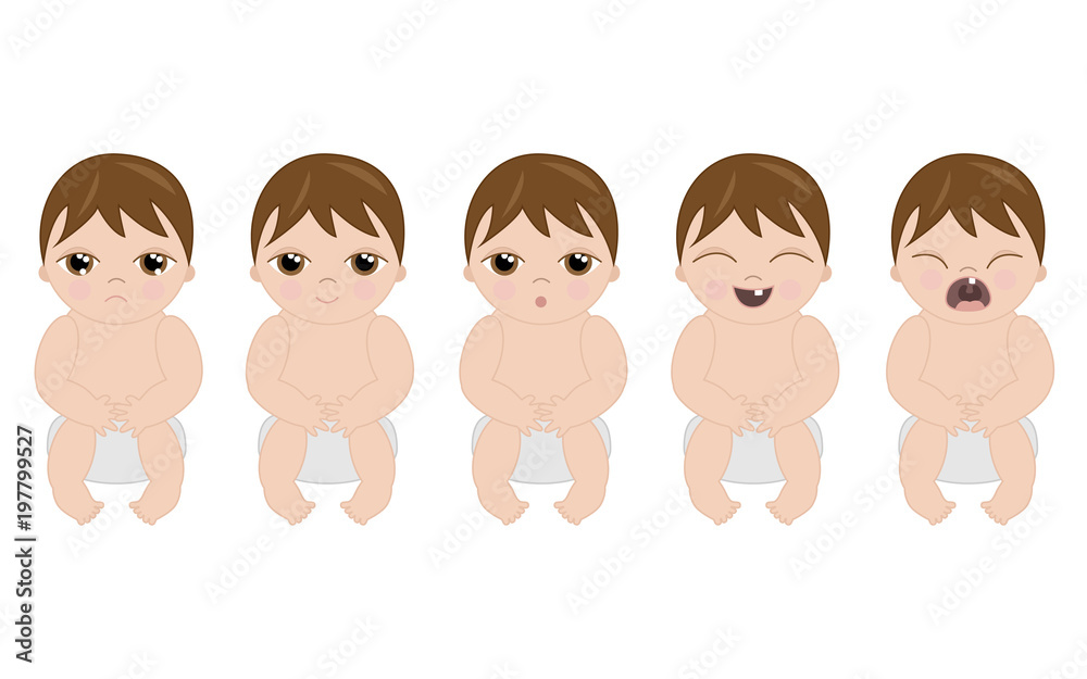 Set of cartoon babies with expressions, vector Set of cartoon babies with expressions, vector