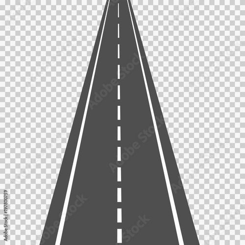 Asphalt road in scale, in perspective isolated on white background.