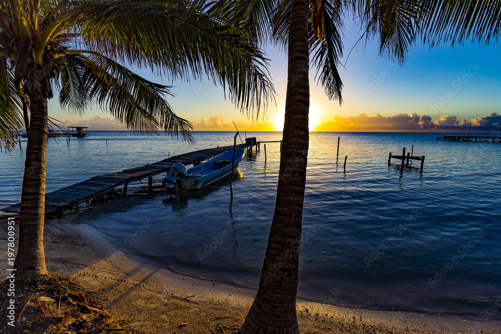 Belize. Sunrise at Caye Caulker Island