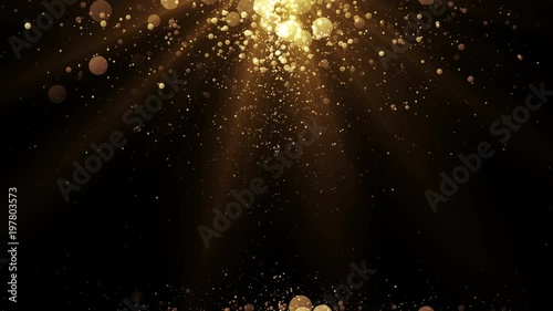 Luxury background with golden particles at the top and bottom. Glitter sparks and light. Seamless loop. Holiday video backdrop. photo