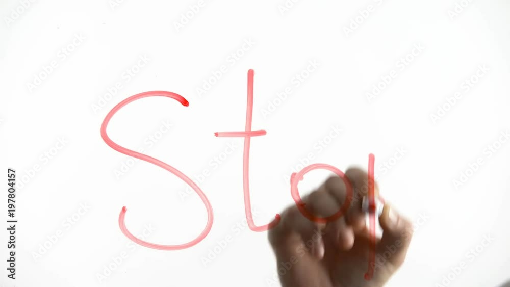 Stop exclamation written on glass, protest against corruption, crime and war