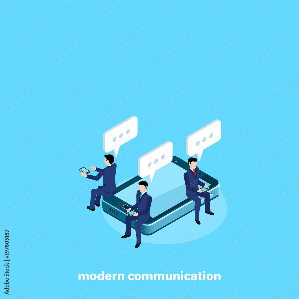 people in business suits on a smartphone, isometric image people in business suits on a smartphone, isometric image