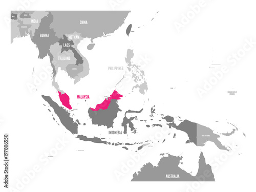 Vector map of Laos. Pink highlighted in Southeast Asia region.