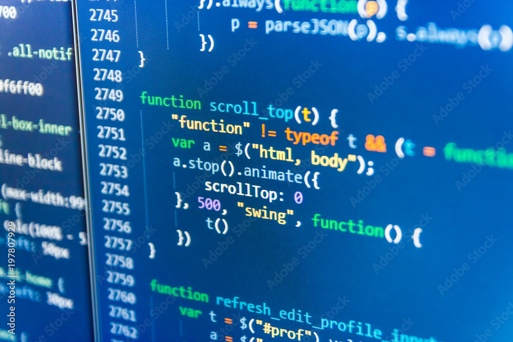Computer science lesson. Screenshot with random parts of program code ...