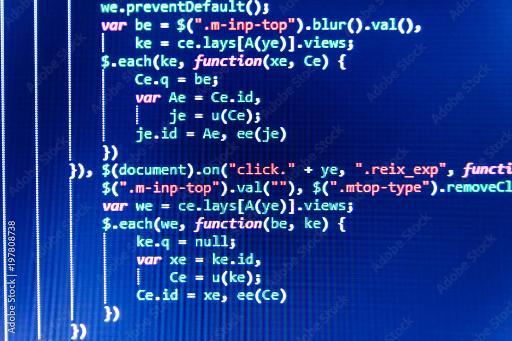 Software or Programing Code Display Close Up. Use for Tech