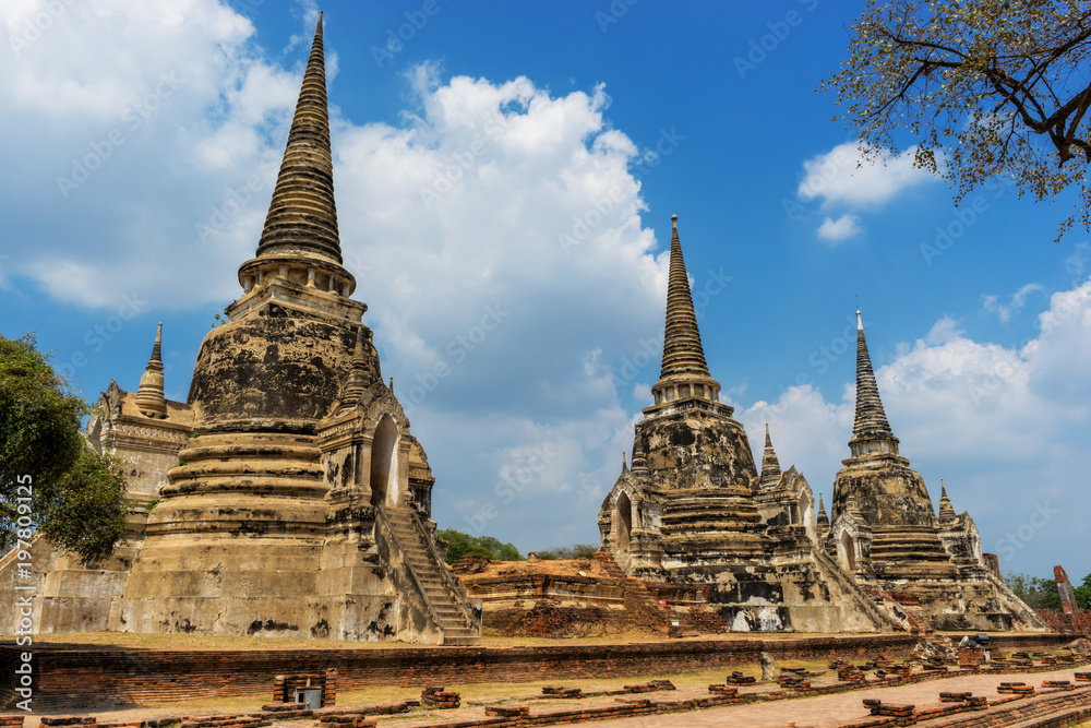 Three old pagoda at Wat Phra Si Sanphet in Ayutthaya historical park at Ayutthaya province near Bangkok Thailand. Three old pagoda at Wat Phra Si Sanphet in Ayutthaya historical park at Ayutthaya province near Bangkok Thailand.