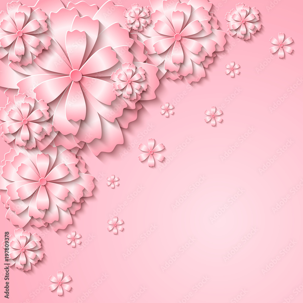 Floral tender background with 3d cut out paper pink flowers. Vector illustration Floral tender background with 3d cut out paper pink flowers. Vector illustration