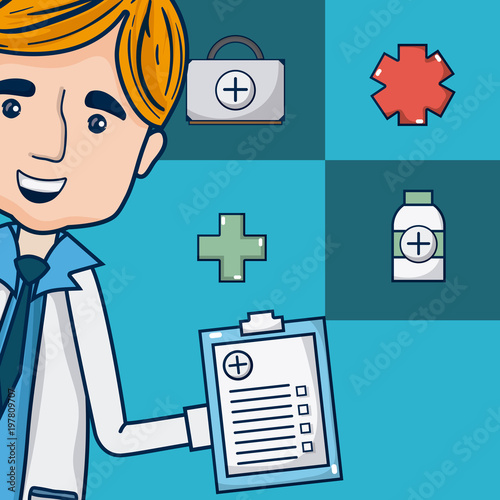 Doctor with medical symbols