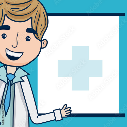 Doctor cartoon with blank frame