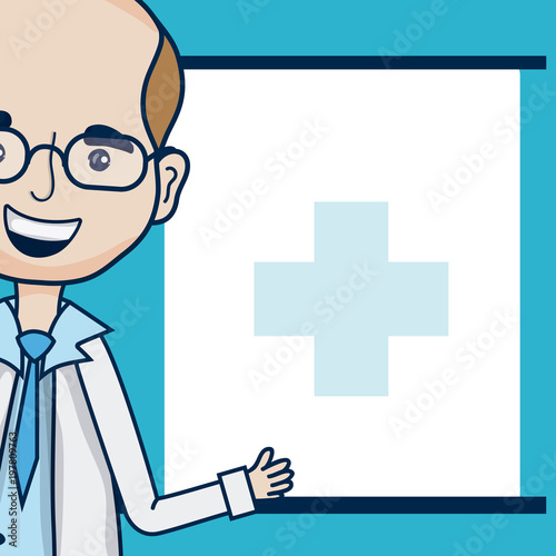 Doctor cartoon with blank frame