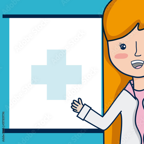 Doctor cartoon with blank frame