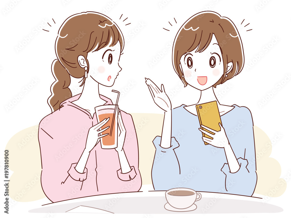 カフェで会話する2人の女性のイラスト Stock Vector Adobe Stock