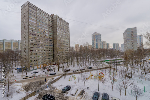 New apartment buildings in Moscow in winter 