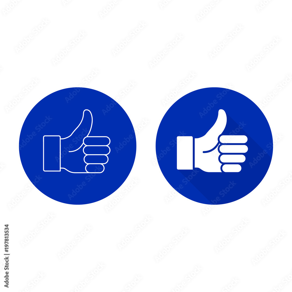 Like Icon in trendy flat style isolated on blue background. Like symbol for web. Vector illustration Like Icon in trendy flat style isolated on blue background. Like symbol for web. Vector illustration