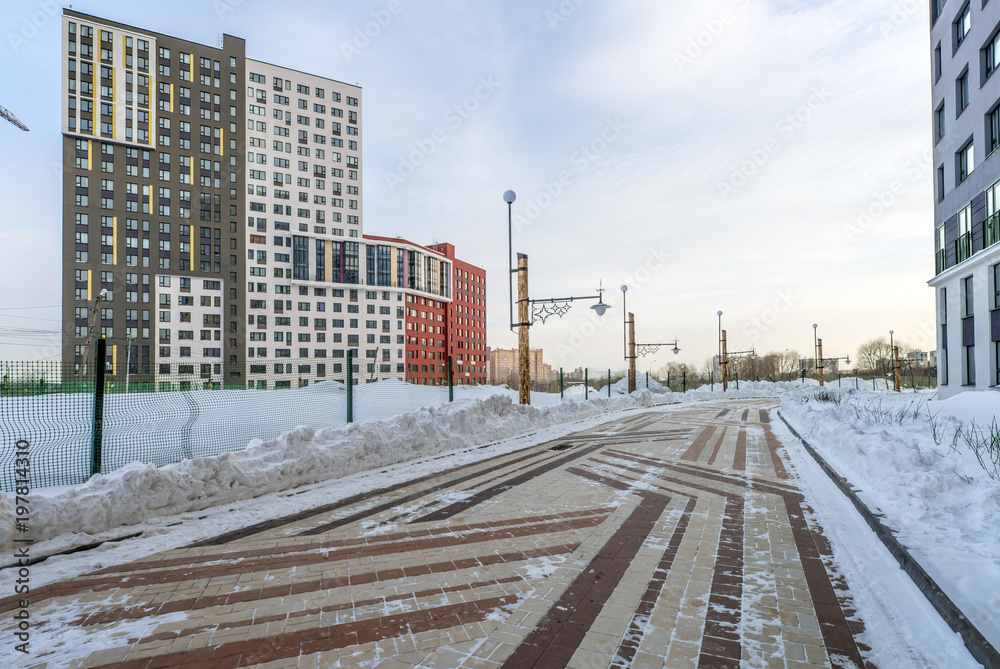 Fototapeta premium New apartment buildings in Moscow in winter 