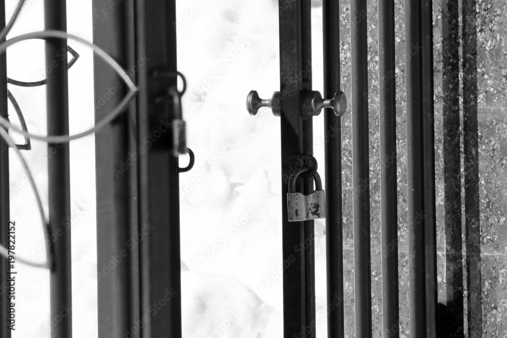 Iron open gate in the city of winter Park Iron open gate in the city of winter Park
