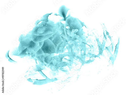 Abstract watercolor background hand-drawn on paper. Volumetric smoke elements. Blue-Green, Shaded Spruce color. For design, websites, card, text, decoration, surfaces.