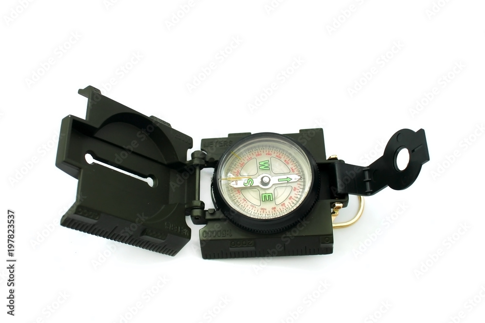 Army compass made of metal isolated on white background Army compass made of metal isolated on white background