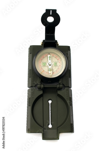 Army compass made of metal isolated on white background