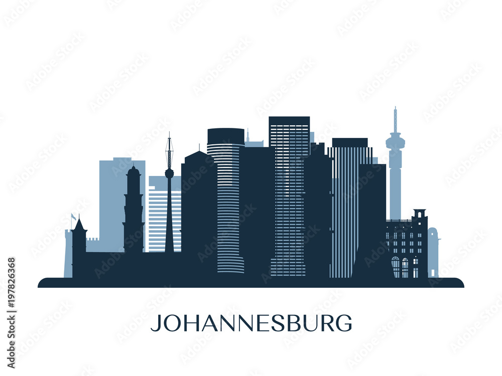 Fototapeta premium Panoramę Johannesburga, monochromatyczna sylwetka. Ilustracji wektorowych.