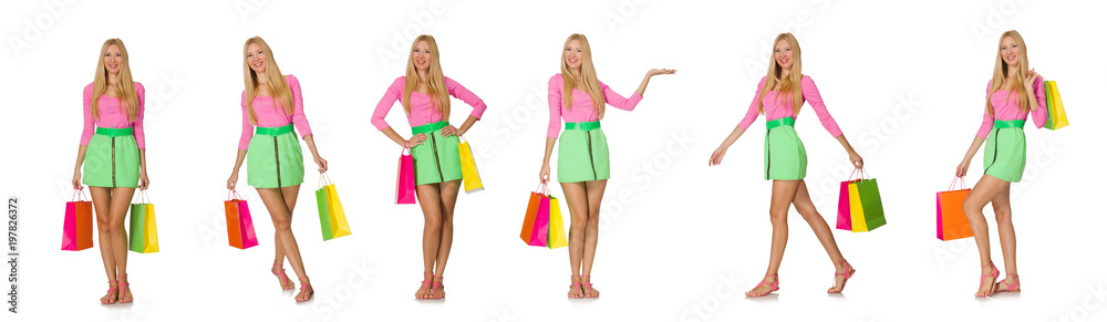 Woman with shopping bags isolated on white Woman with shopping bags isolated on white