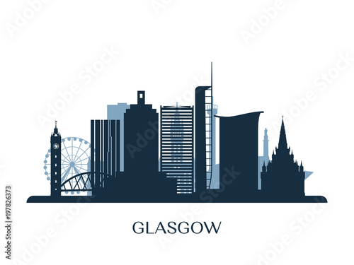 Glasgow skyline  monochrome silhouette. Vector illustration.