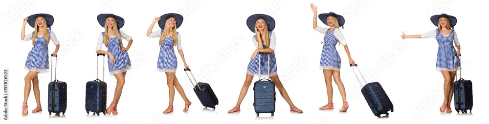 Woman ready for summer travel isolated on white Woman ready for summer travel isolated on white