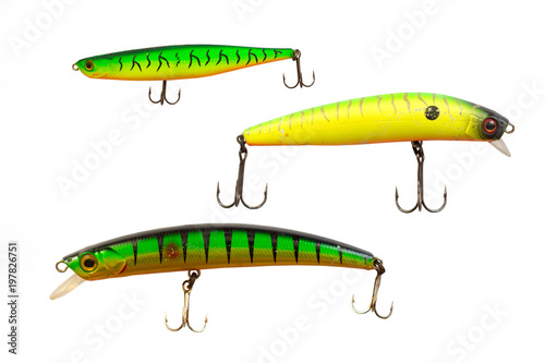 Fishing lures for predatory fish. Lures on a white background.