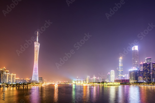 The beautiful city night scene and the skyline of the architectural landscape in Guangzhou