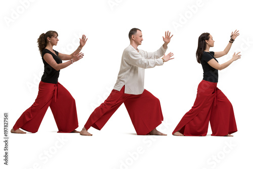 People doing yoga view isolated white