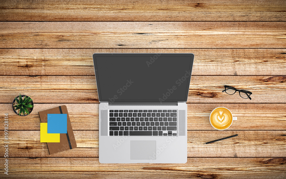 Modern workspace with coffee cup, paper, notebook, tablet or smartphone and laptop copy space on wood background. Top view. Flat lay style. Modern workspace with coffee cup, paper, notebook, tablet or smartphone and laptop copy space on wood background. Top view. Flat lay style.