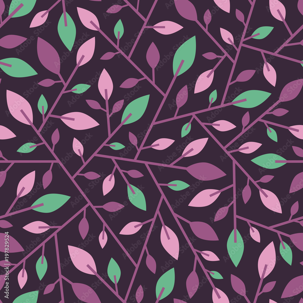 Seamless geometric pattern of twigs with leaves Seamless geometric pattern of twigs with leaves
