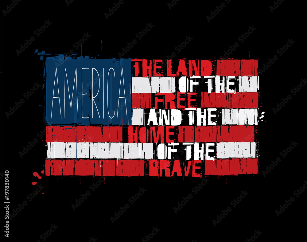 Φωτογραφία American Text Flag - America Land of the Free Home of the Brave