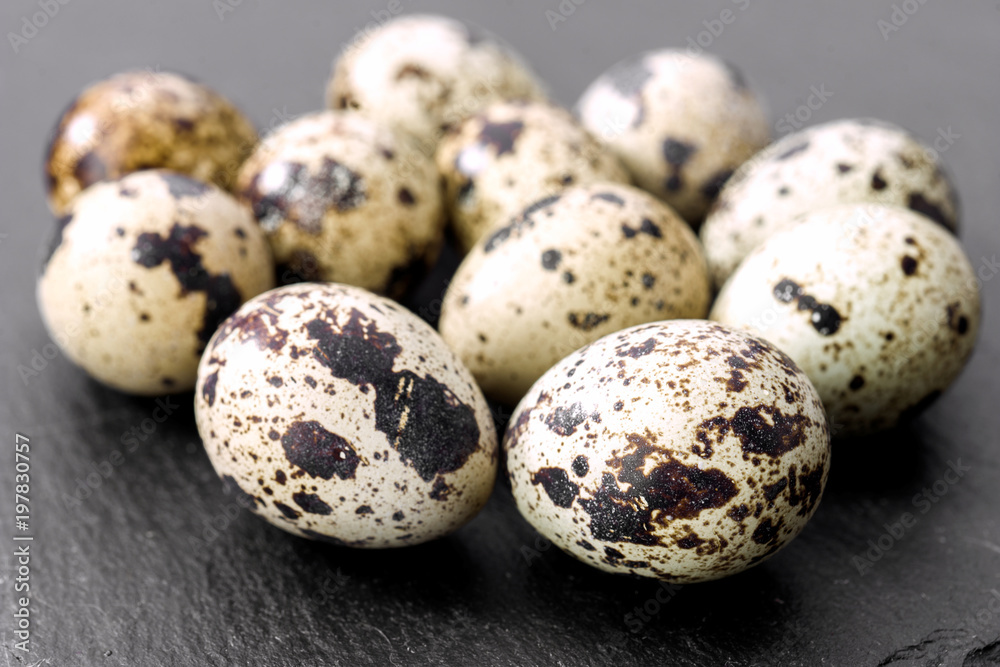 raw eggs of quail on stone