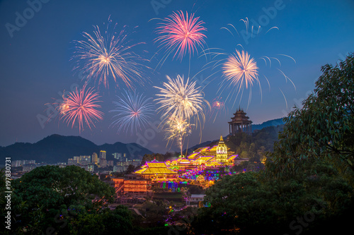 Kek Lok Si fireworks , Lantern light up , Penang Malaysia Travel