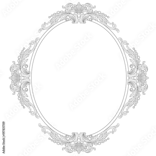 Vintage oval graphical frame in antique style. Vector.