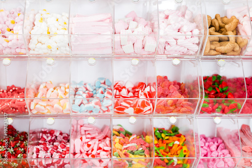 colored sweets on the store shelves