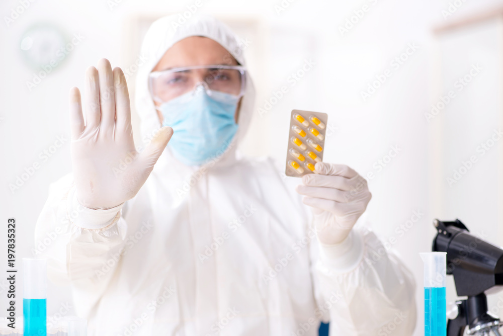 Lab assistant in drug synthesis concept Lab assistant in drug synthesis concept
