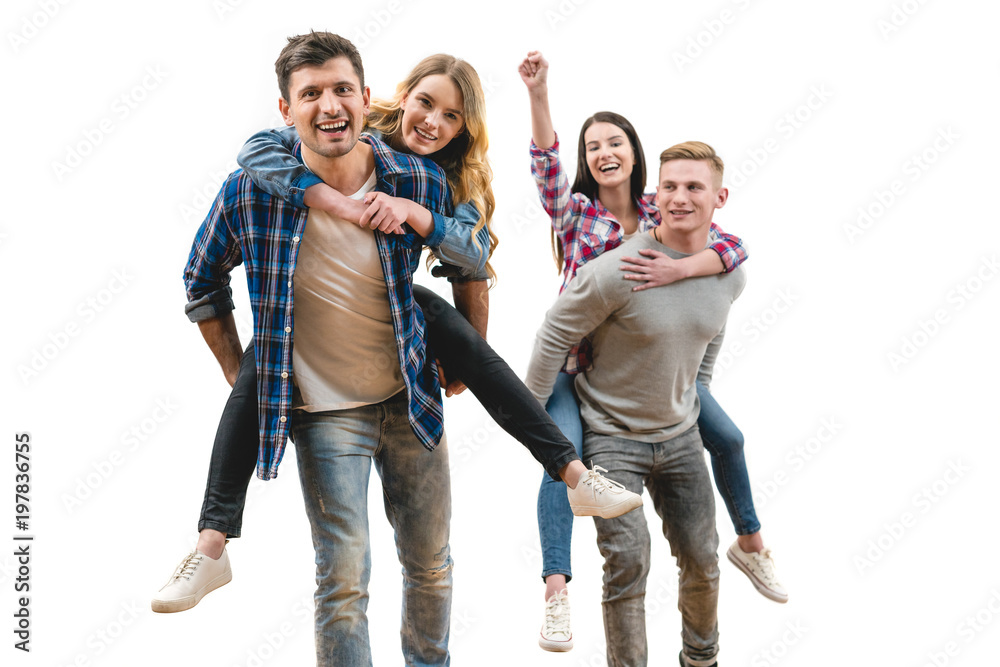 Fototapeta premium The two smile couples fun on the white background